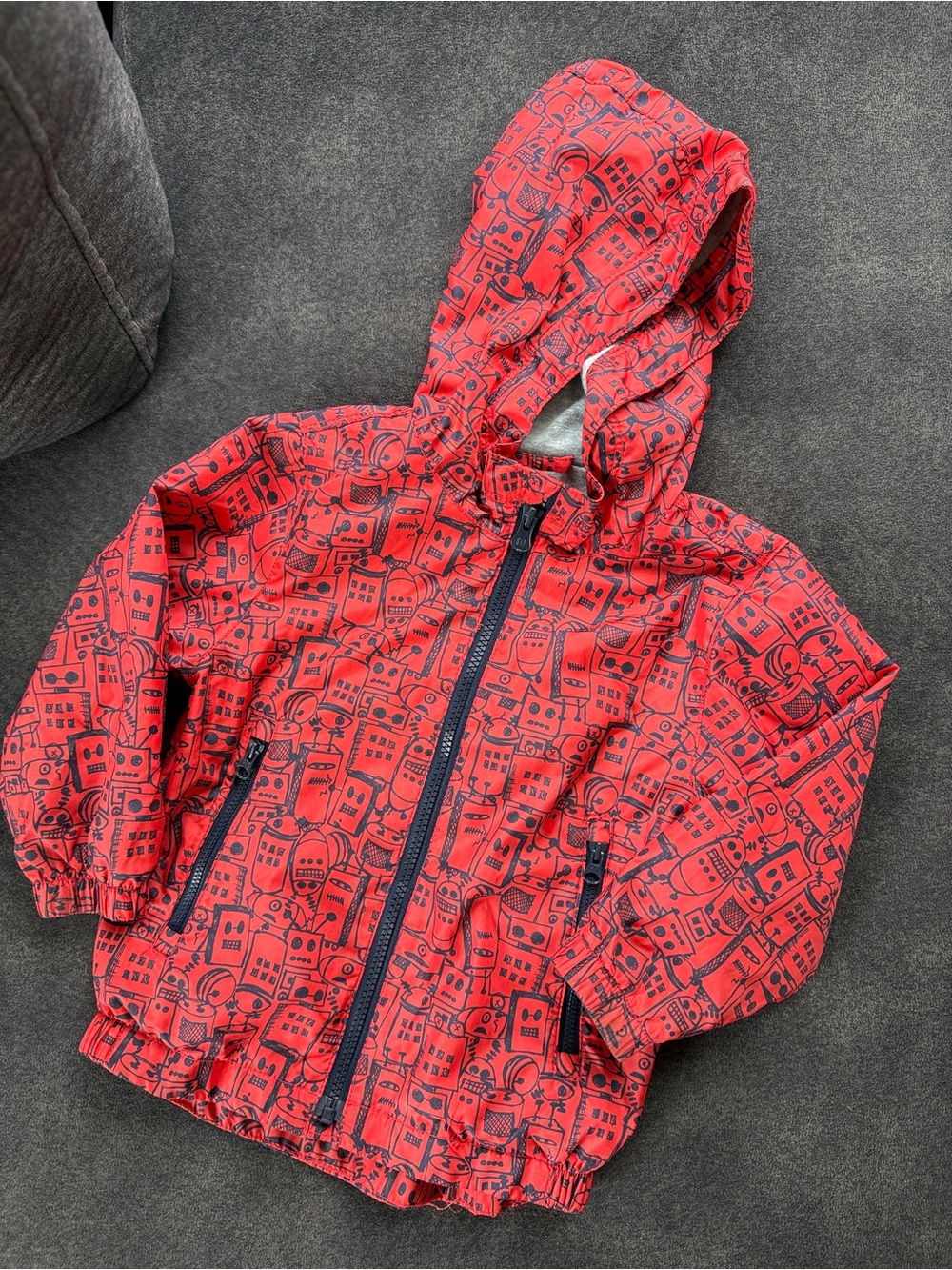 GAP Red Hooded Raincoat with Robot Pattern